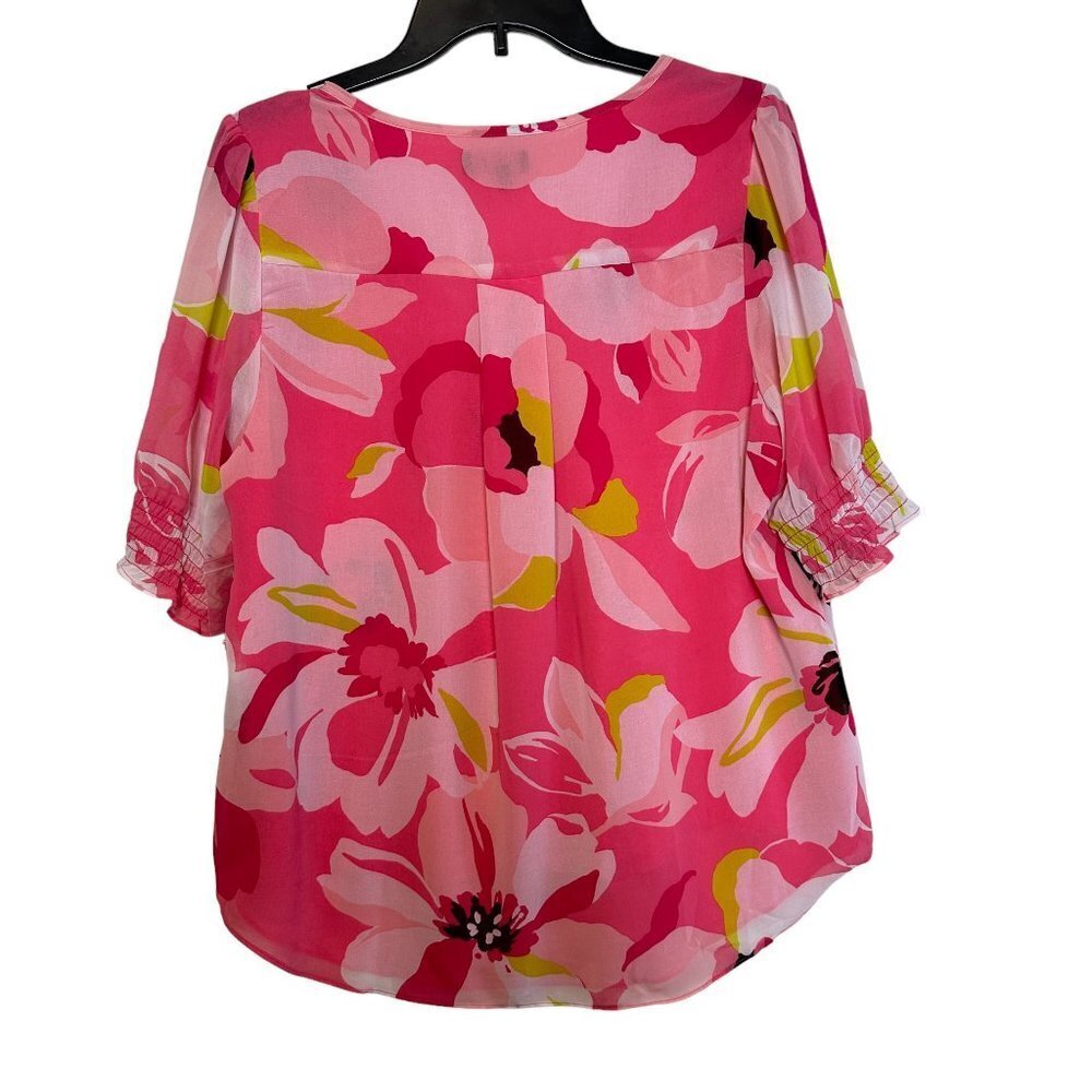 1. State Pink Multi-Color Floral V-Neck Pleated Blouse - Picture 6 of 6